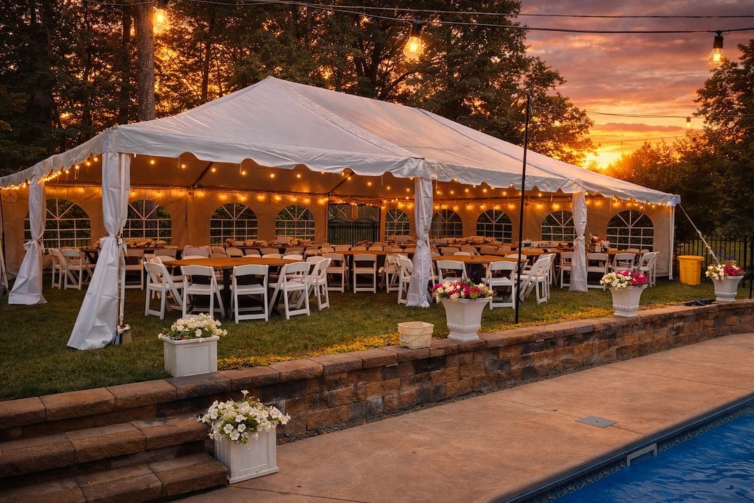 Large Frame Tent for Backyard Wedding in Perry Hall, Maryland